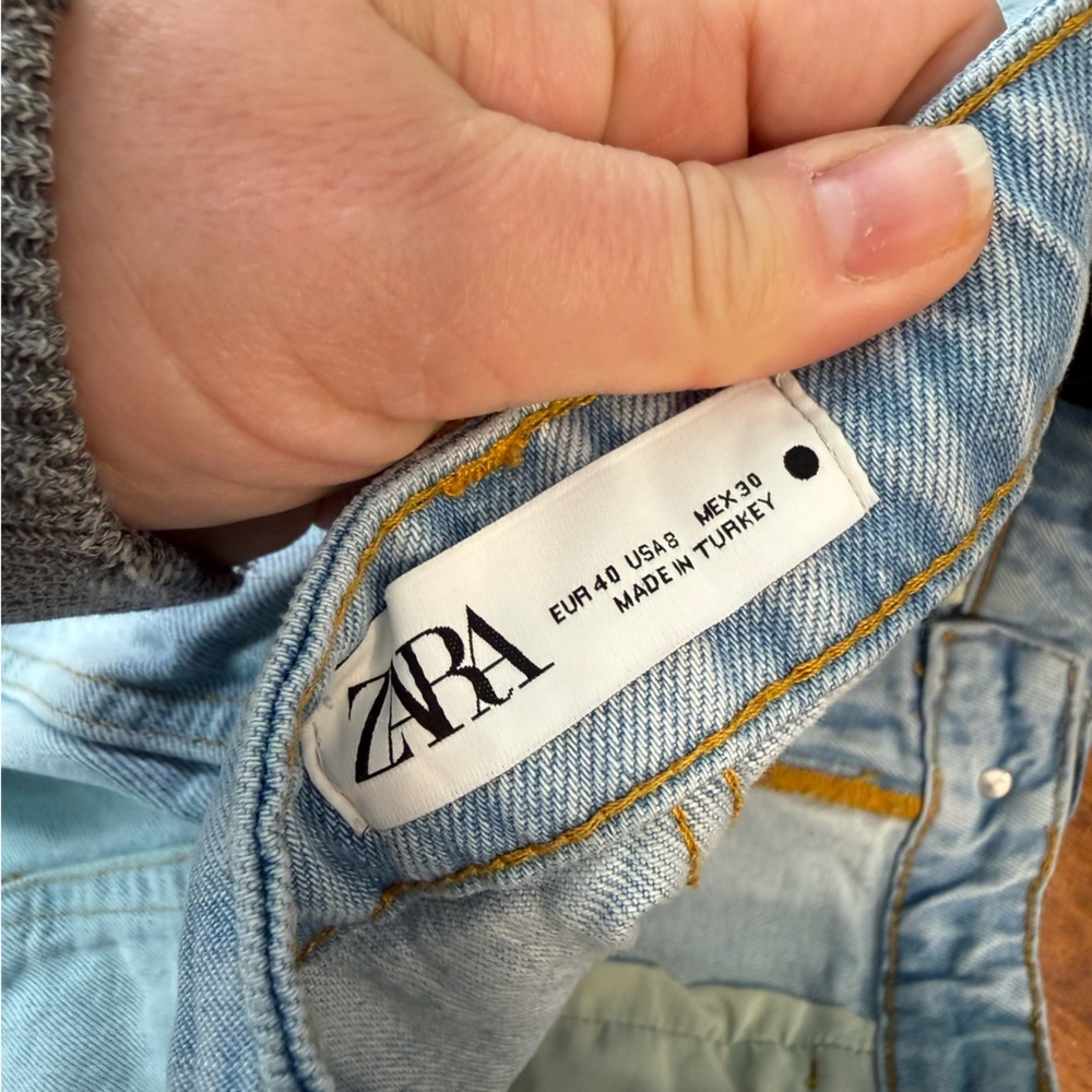Zara Distressed Light Blue Denim Shorts size 8 100% cotton - Picture 6 of 9